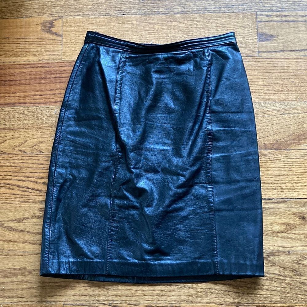 Vintage Black Leather Fully Lined High Waisted Pencil Skirt Size 5